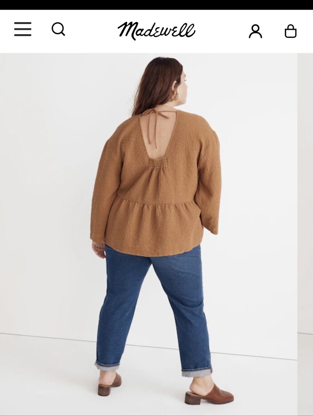 Madewell Open-Back Peplum Top in Caramel Brown SZ.1X